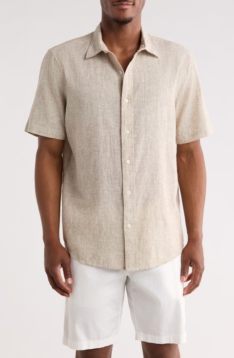 Linen & Cotton Short Sleeve Button-Up Shirt
