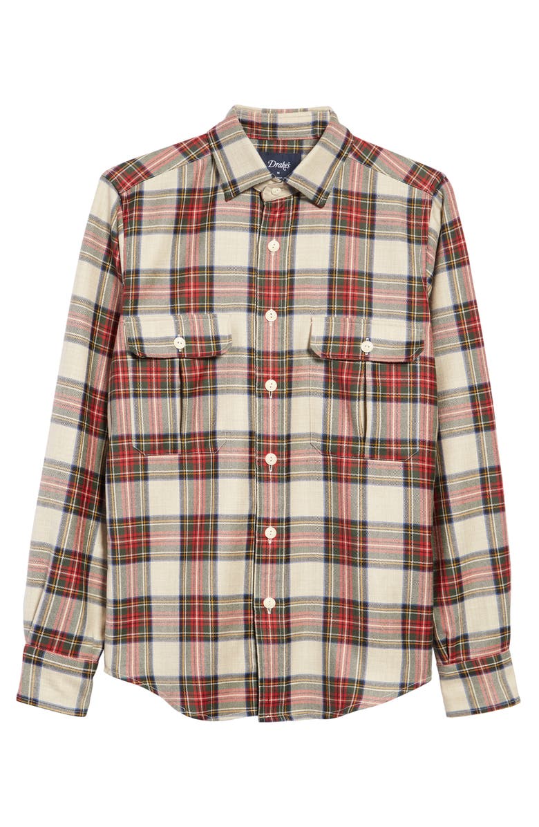 Drake's Plaid Virgin Wool Button-Up Work Shirt, Alternate, color, 