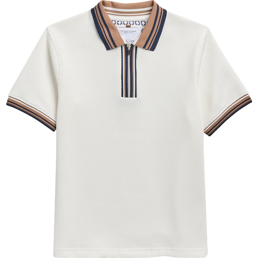 Denim And Flower Kids' Tipped Quarter Zip Polo In White