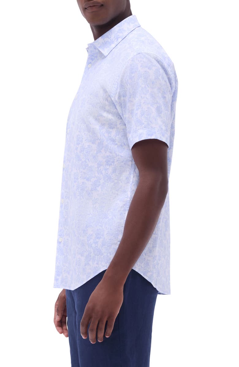 Bugatchi Orson Floral Print Short Sleeve Cotton Seersucker Button-Up Shirt, Alternate, color, Sky