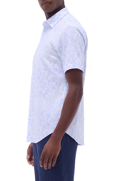 Bugatchi Orson Floral Print Short Sleeve Cotton Seersucker Button-up Shirt In Sky