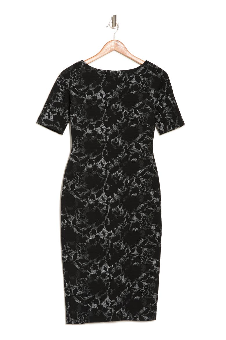 Shadow Flower Bateau Neck Knit Dress, Alternate, color, BLACK/ WHITE