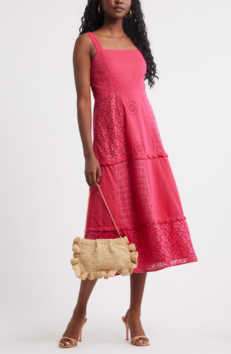 Chelsea28 Sleeveless Embroidered Eyelet Midi Sundress, Alternate, color, Red Jazzy