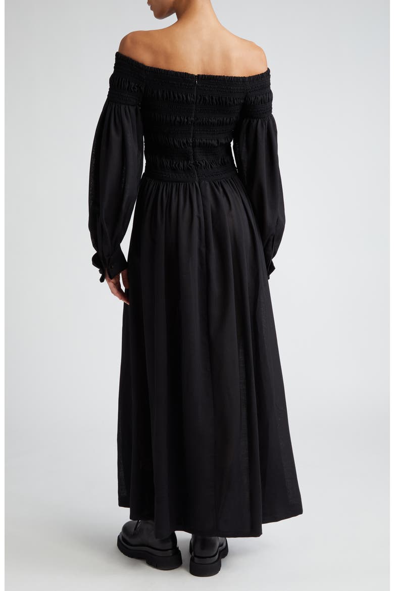 Manu Off the Shoulder Long Sleeve Virgin Wool Maxi Dress, Alternate, color, BLACK