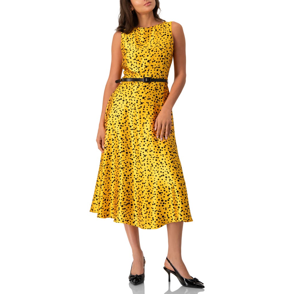 Ivonne Polka Dot A-line Midi Dress In Yellow