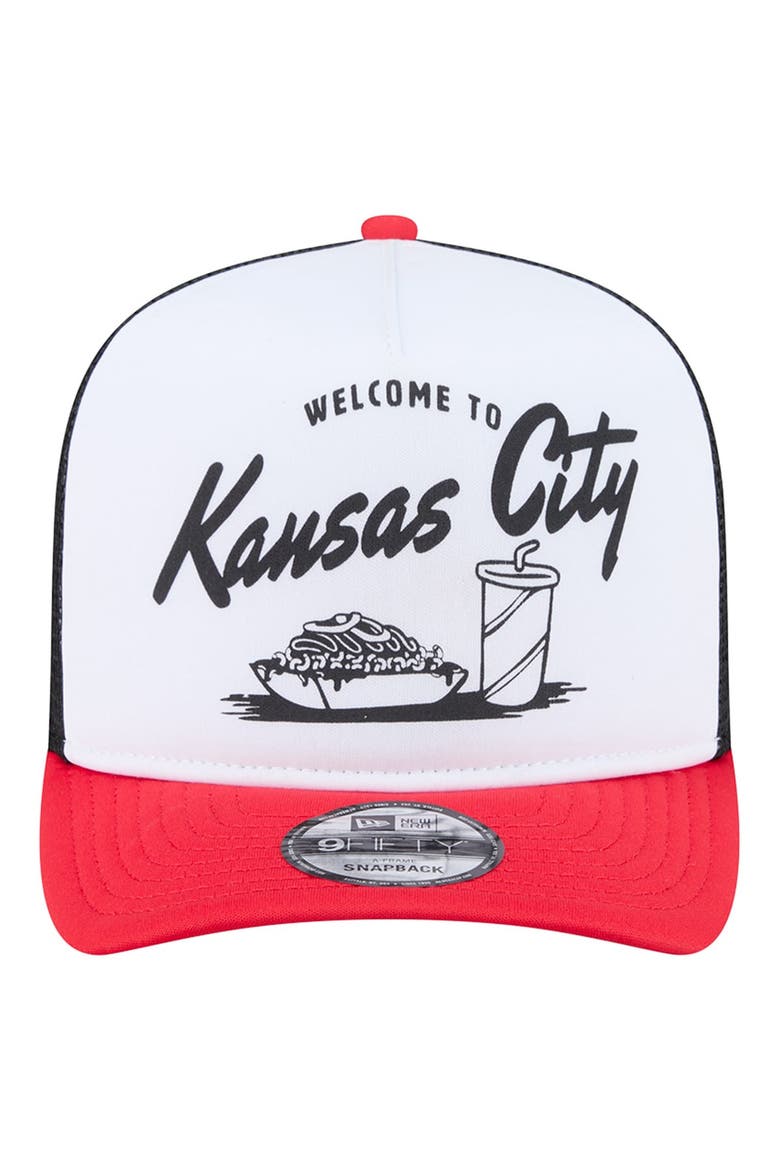 Men's New Era White/Red Kansas City Chiefs Foodie 9FIFTY A-Frame Trucker Snapback Hat, Alternate, color, White