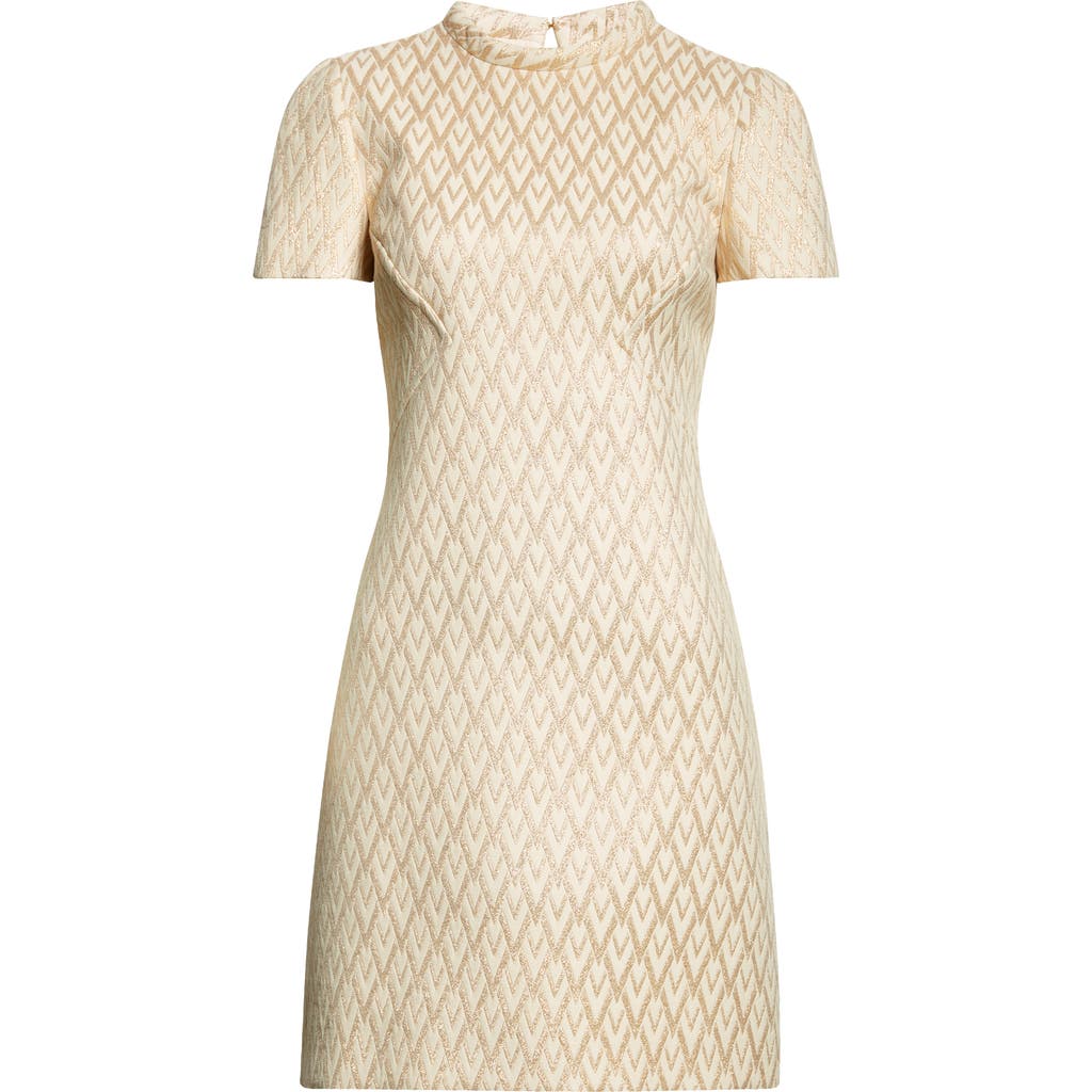 Valentino Garavani Toute La V Metallic Jacquard Minidress In Gold