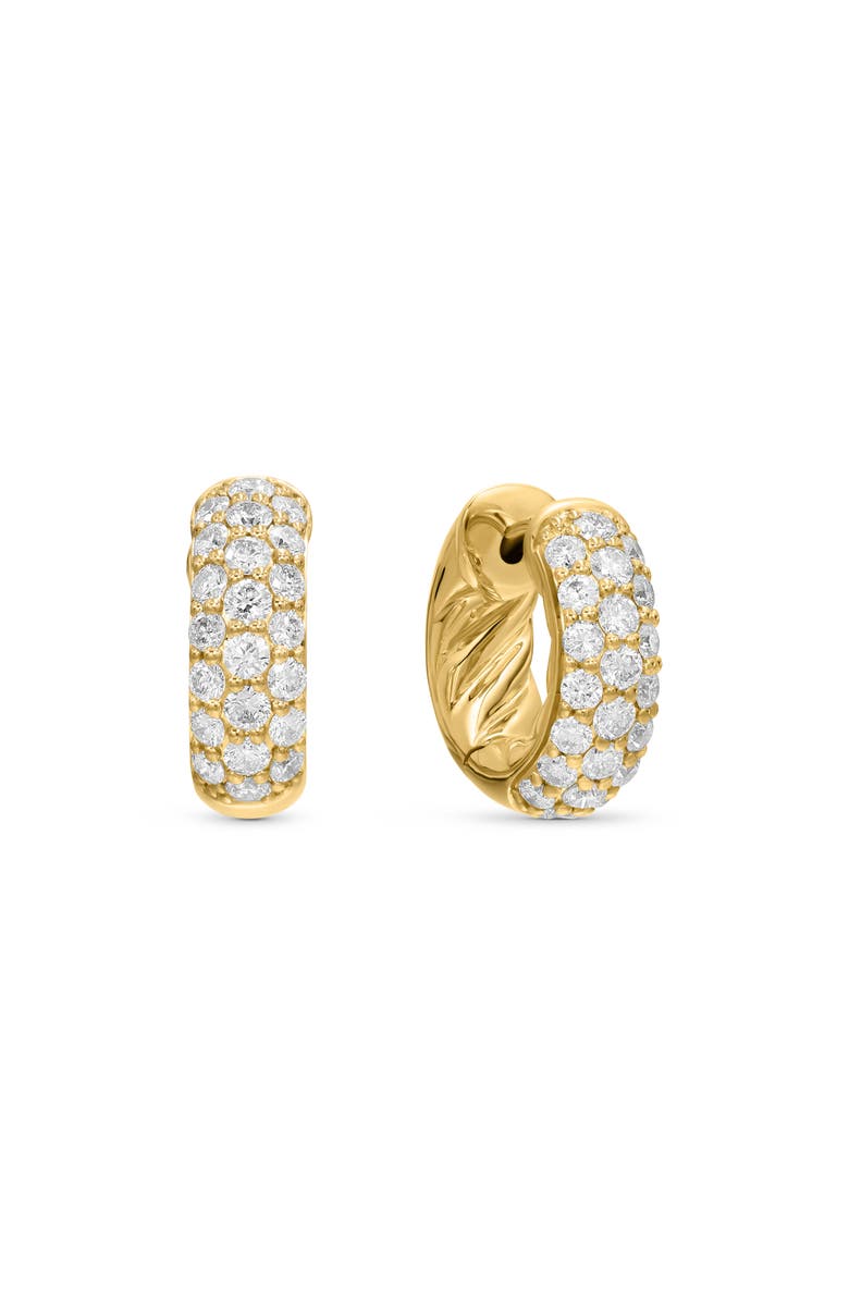 David Yurman Sculpted Cable Micro Pavé Huggie Hoop Earrings in 18K Yellow Gold, Main, color, 18K Yellow Gold/ Diamond