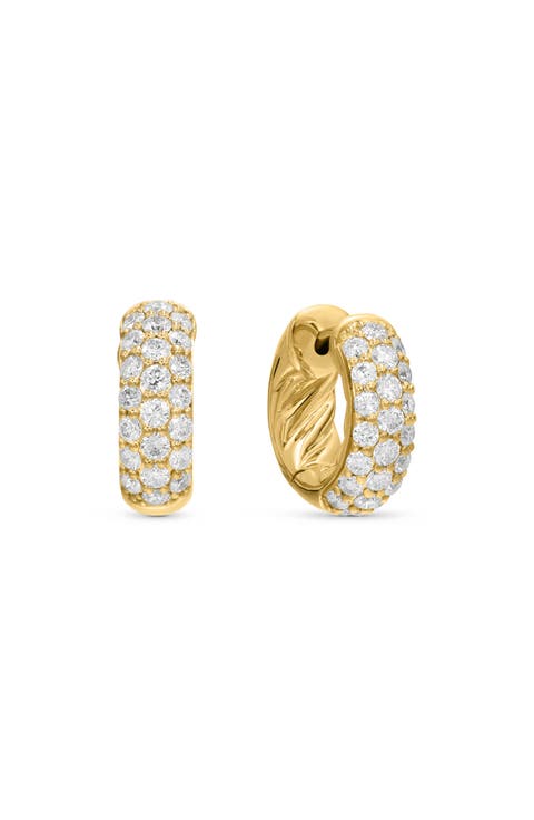 Sculpted Cable Micro Pavé Huggie Hoop Earrings in 18K Yellow Gold