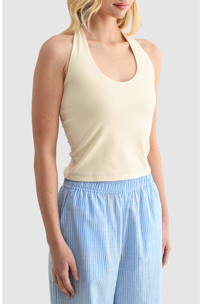 Stretch Cotton Halter Top, Alternate, color, BUTTER