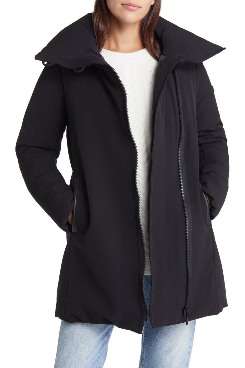 Asymmetric Zip Water Repellent Parka, Main, color, BLACK