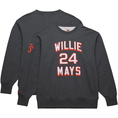 Men's Mitchell & Ness Willie Mays Heather Charcoal San Francisco Giants Legends Collection Vintage Logo Name & Number Fleece Pullover Sweatshirt