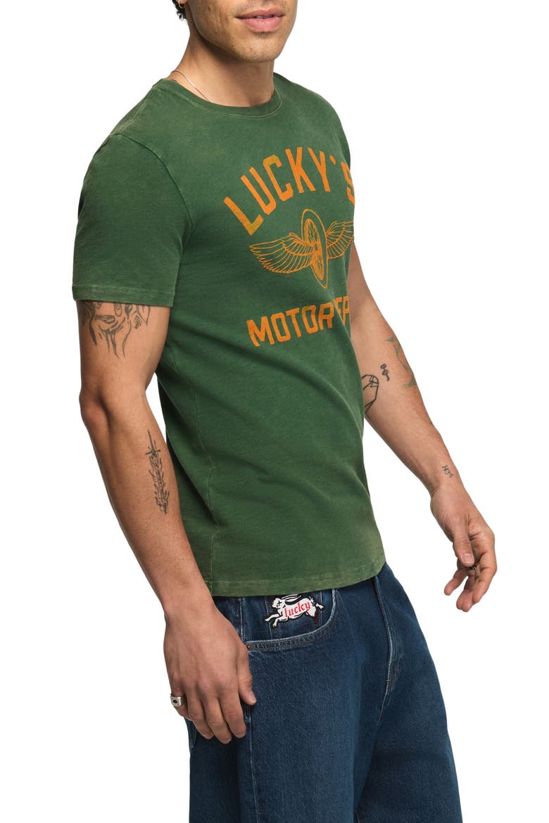 Lucky's Motor Depot Graphic T-Shirt, Alternate, color, DARK GREEN