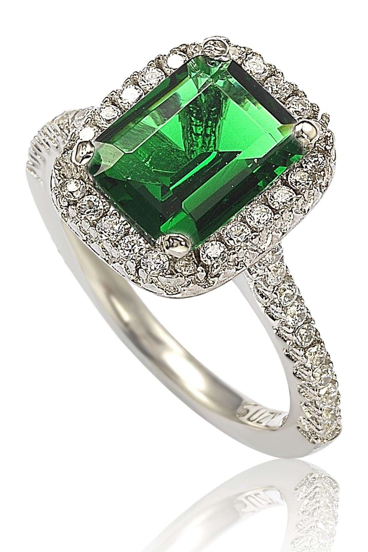 SUZY LEVIAN Sterling Silver Emerald Cut Green CZ Halo Ring
