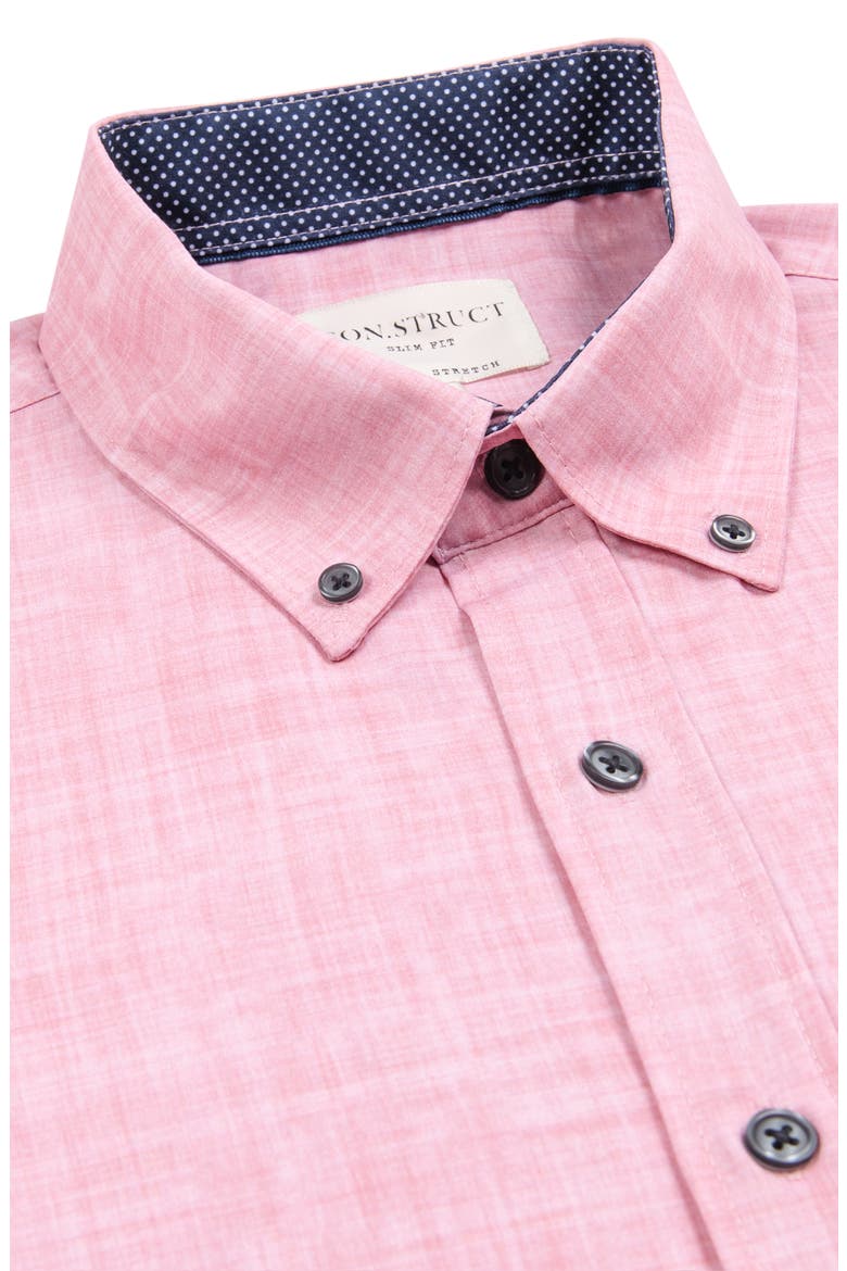Slim Fit Four-Way Stretch Performance Chambray Short Sleeve Button-Down Shirt, Alternate, color, CORAL CHAMBRAY