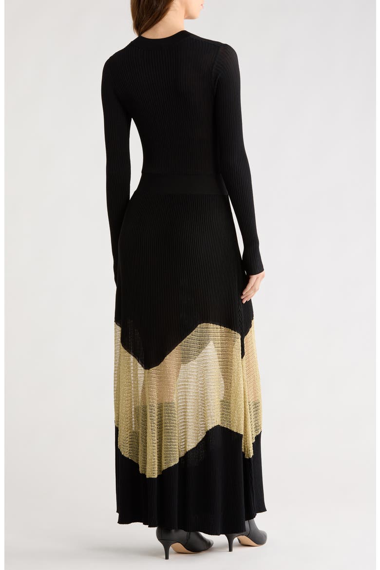 Roanne Long Sleeve Metallic Maxi Dress, Alternate, color, GOLD NOIR