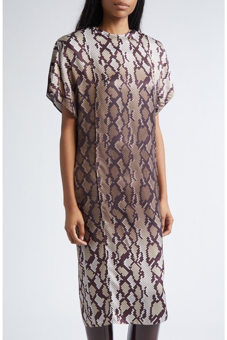 Snakeskin Print Satin Midi Dress, Alternate, color, NATURAL