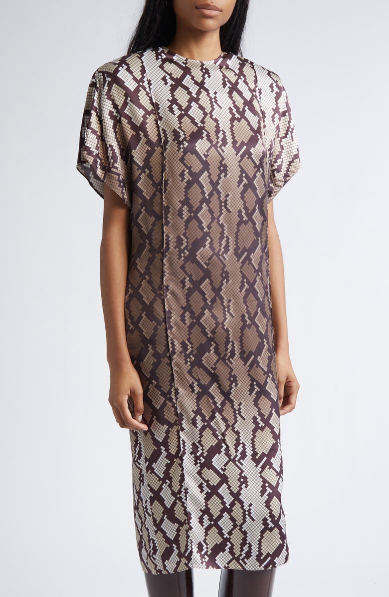Stella McCartney Snakeskin Print Satin Midi Dress, Alternate, color, Natural