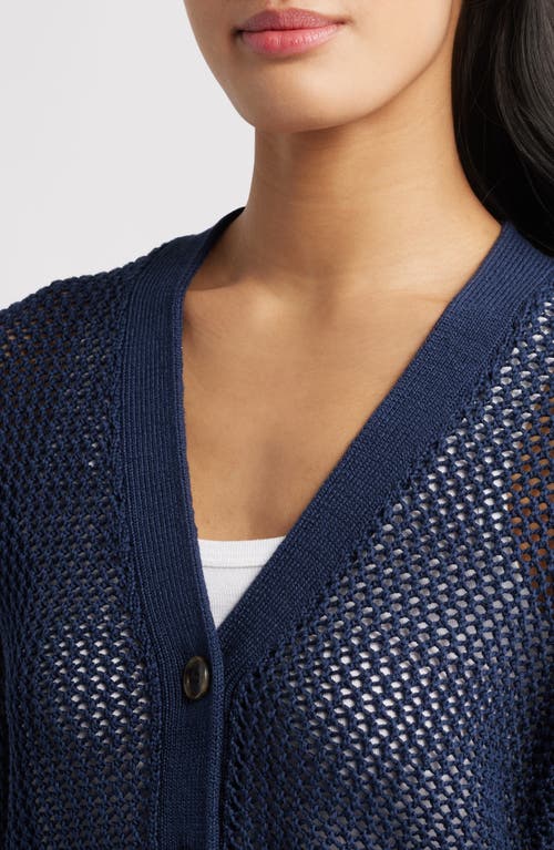 Shop Caslonr Caslon(r) Open Stitch V-neck Cotton Cardigan In Navy Blazer