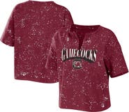 WEAR by Erin Andrews Women's WEAR by Erin Andrews Garnet South Carolina Gamecocks Bleach Wash Splatter Cropped Notch Neck T-Shirt