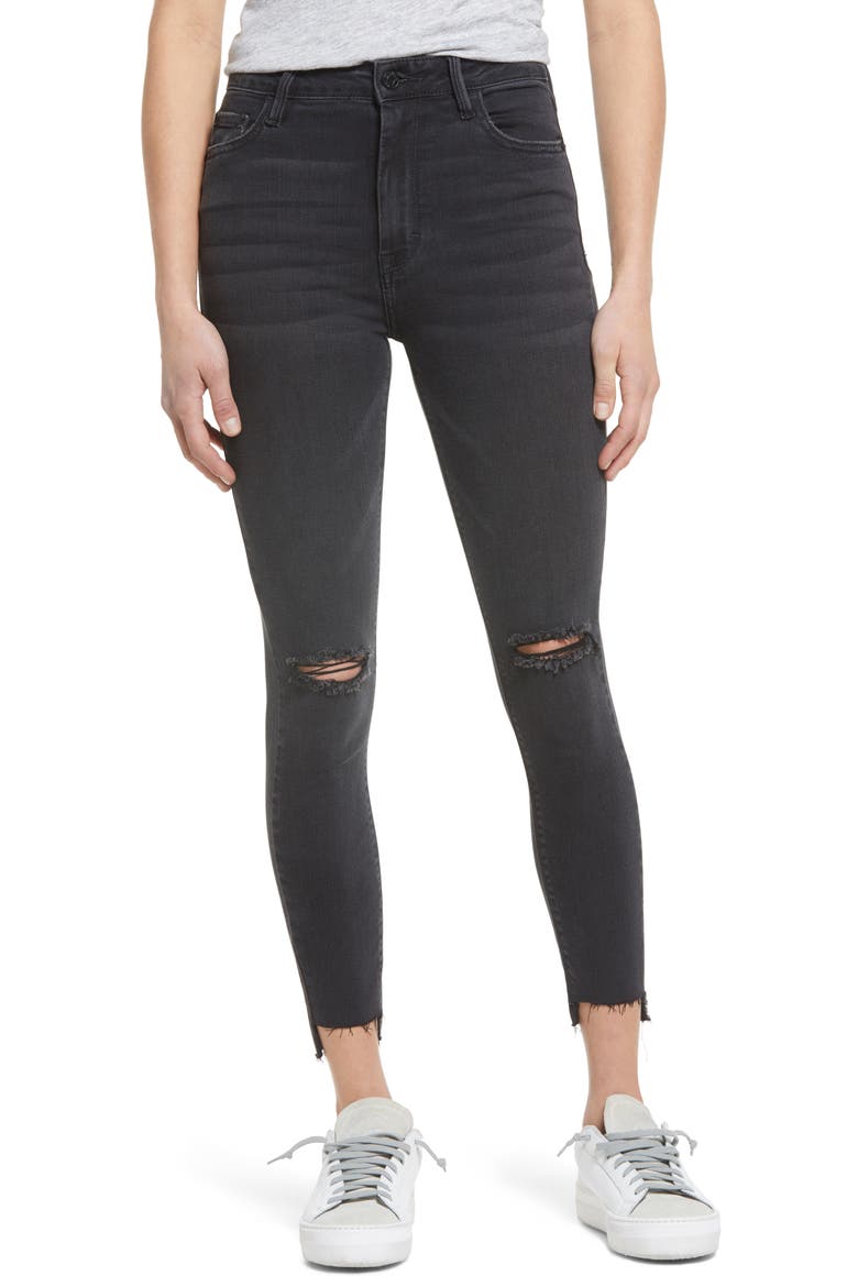 Ripped High Waist Ankle Skinny Jeans, Main, color, BLACK