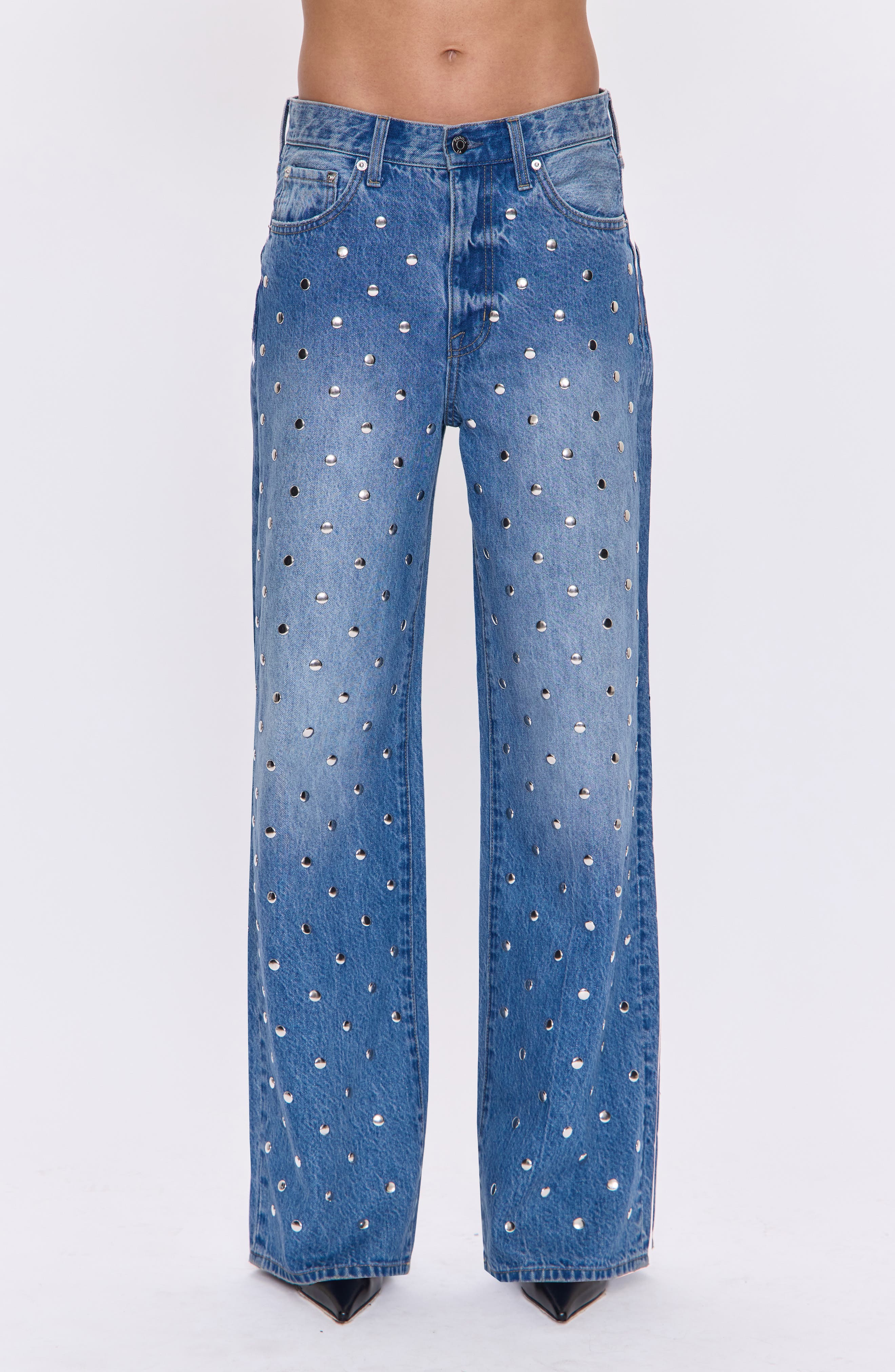 Pistola Hendrix Embellished Rivets High Waist Straight Leg Jeans