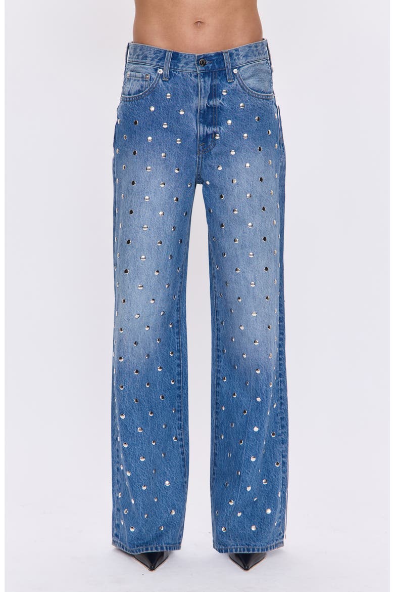 Hendrix Embellished Rivets High Waist Straight Leg Jeans, Main, color, CHARMED