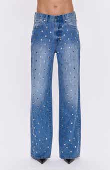 Pistola Hendrix Embellished Rivets High Waist Straight Leg Jeans
