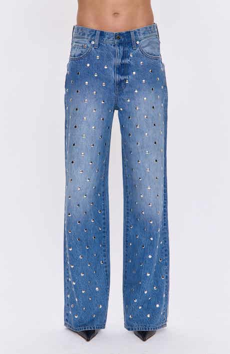 Pistola Hendrix Embellished Rivets High Waist Straight Leg Jeans