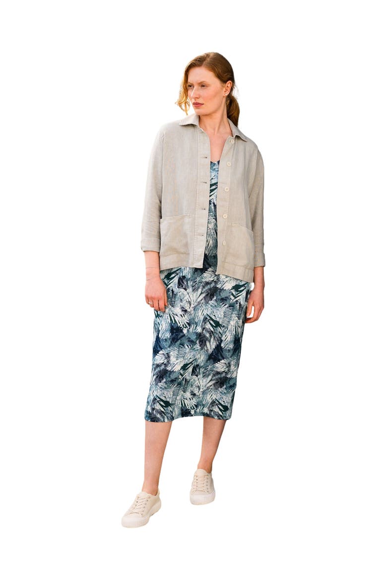 Linen Blend Midi Dress, Main, color, NAVY LEAF