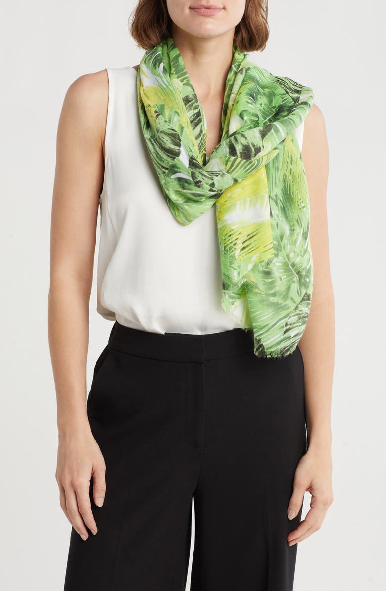AREA STARS Leaf Print Scarf, Main, color, Green