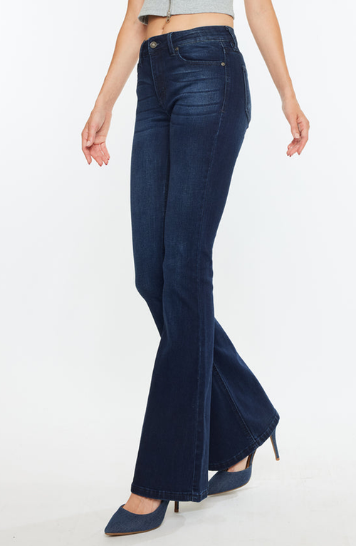 Kancan Trisha Mid Rise Classic Flare Jeans In Dark Wash