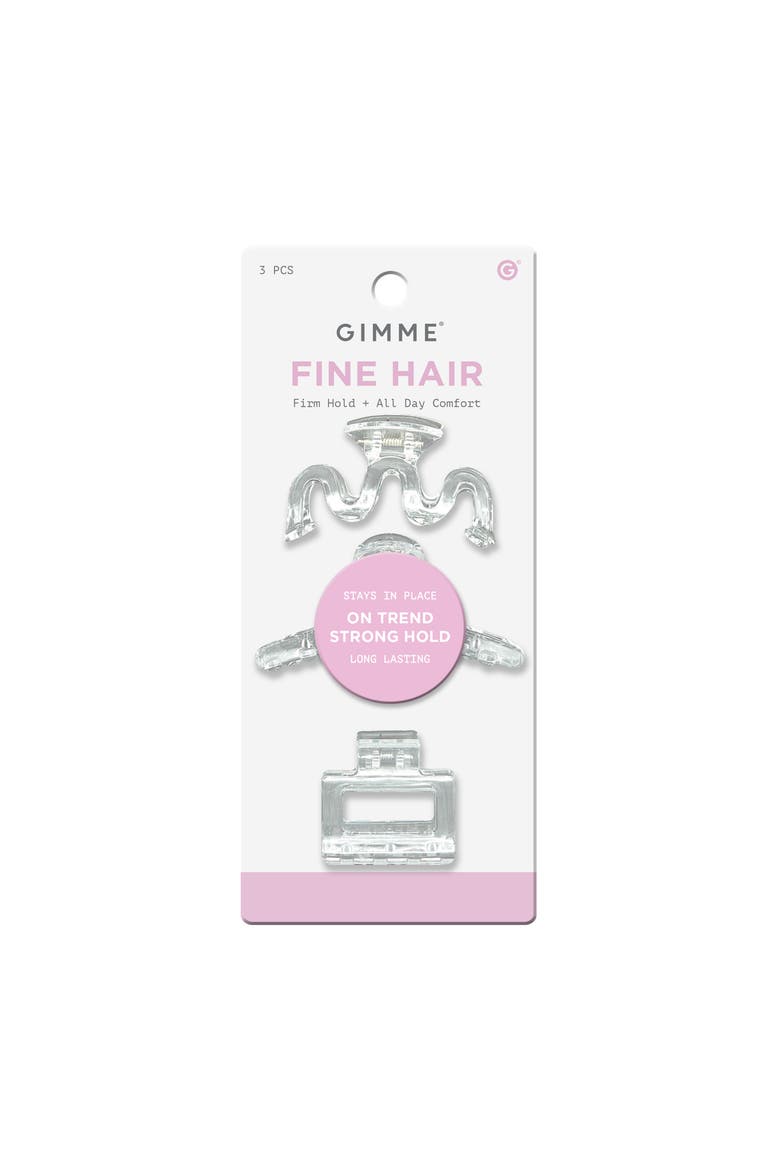Claw Clips for Fine Hair 3pk, Assorted Clear, Main, color, Metallic Silver