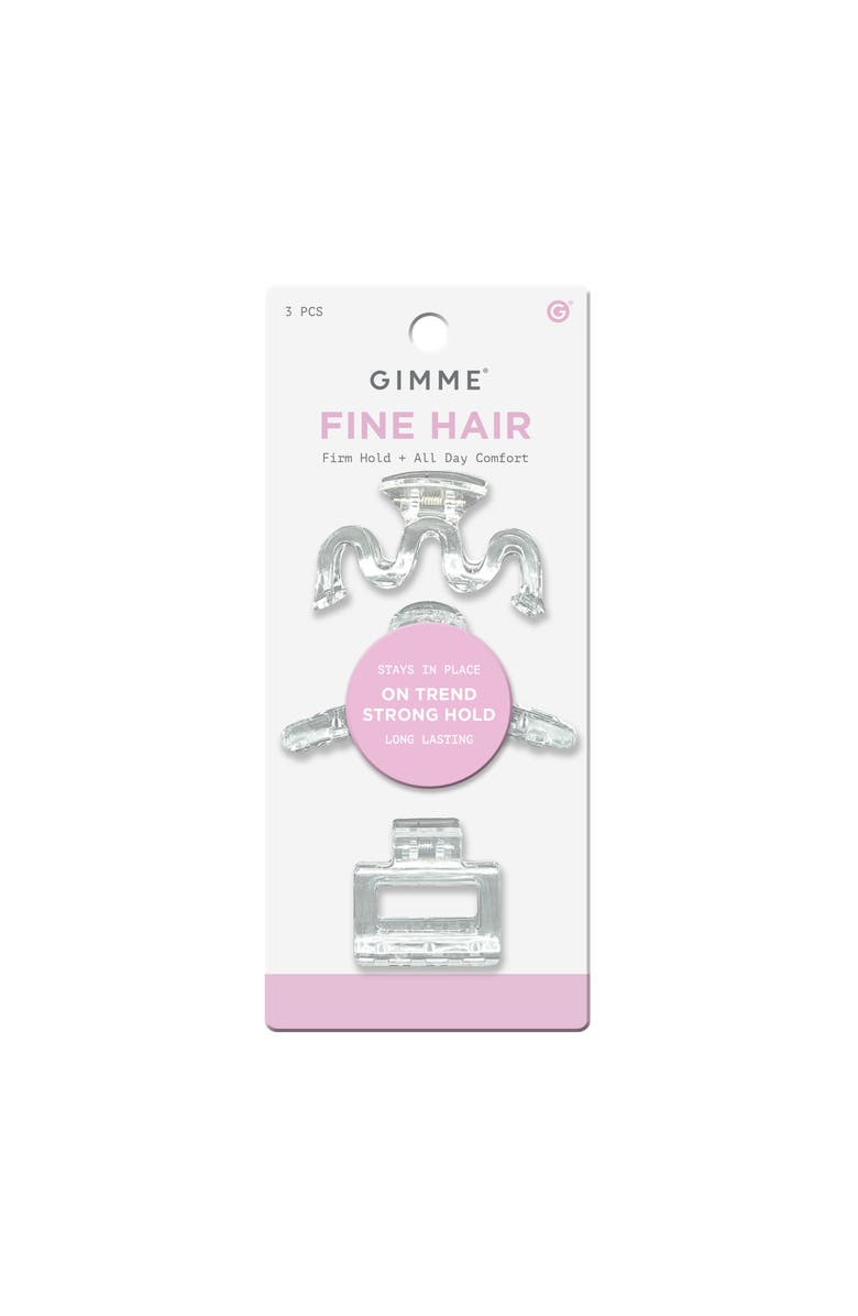 Gimme Beauty Claw Clips for Fine Hair 3pk, Assorted Clear, Main, color, Metallic Silver