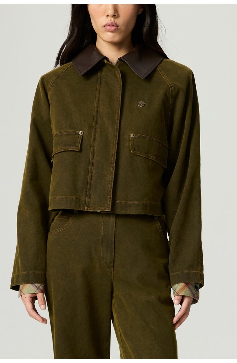 Nocturne Contrast Collar Utility Cropped Jacket, Main, color, Khaki