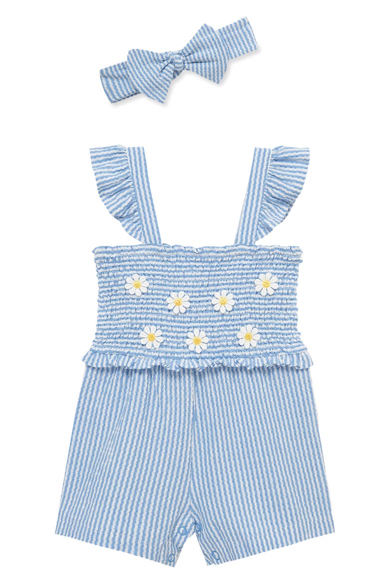 Blue Daisy Knit Romper & Headband Set, Main, color, BLUE