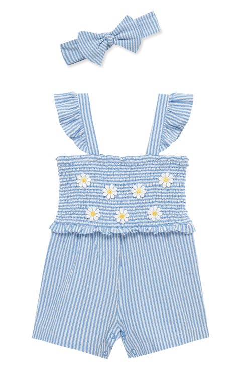 Blue Daisy Knit Romper & Headband Set (Baby)