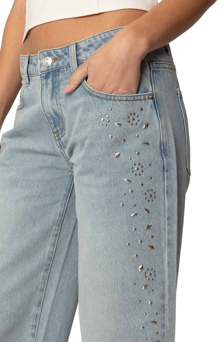 EDIKTED Everly Studded Low Rise Baggy Jeans, Alternate, color, Blue
