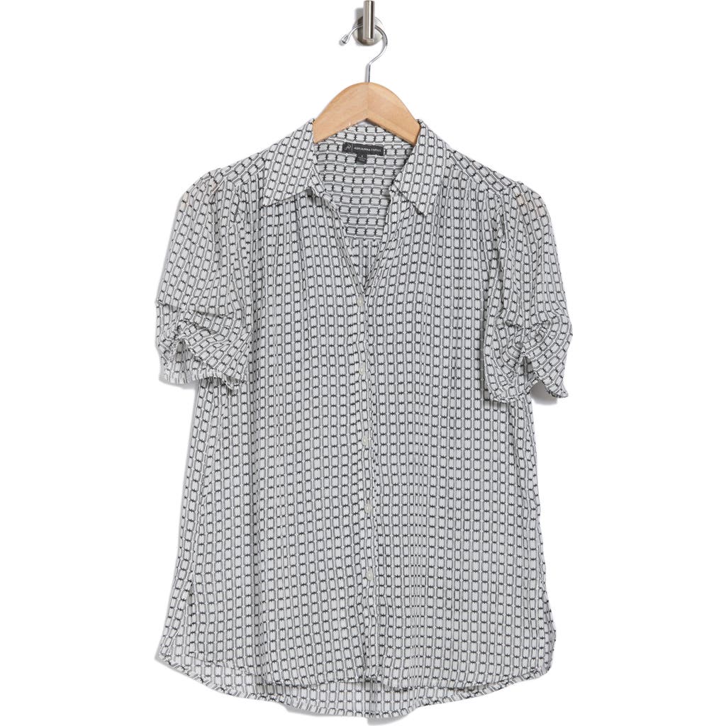 ADRIANNA PAPELL ADRIANNA PAPELL PATTERNED PINCH SLEEVE BUTTON-UP SHIRT