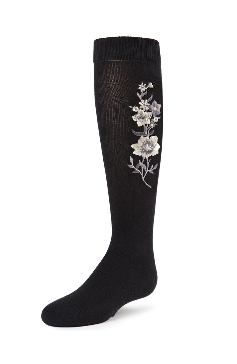 MeMoi High Climbers Embroidered Floral Knee-High Socks, Main, color, Black