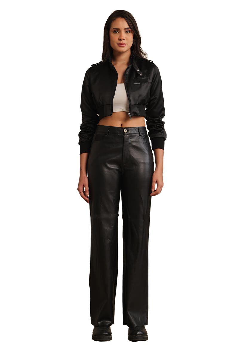 Women's Cropped Classic Satin Iconic Racer Jacket, Alternate, color, Black