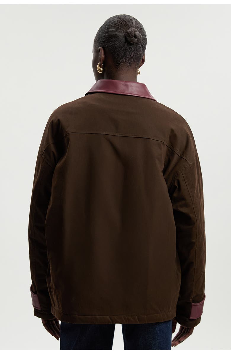 Karen Millen Quilted Contrast Collar Barn Jacket, Alternate, color, Chocolate