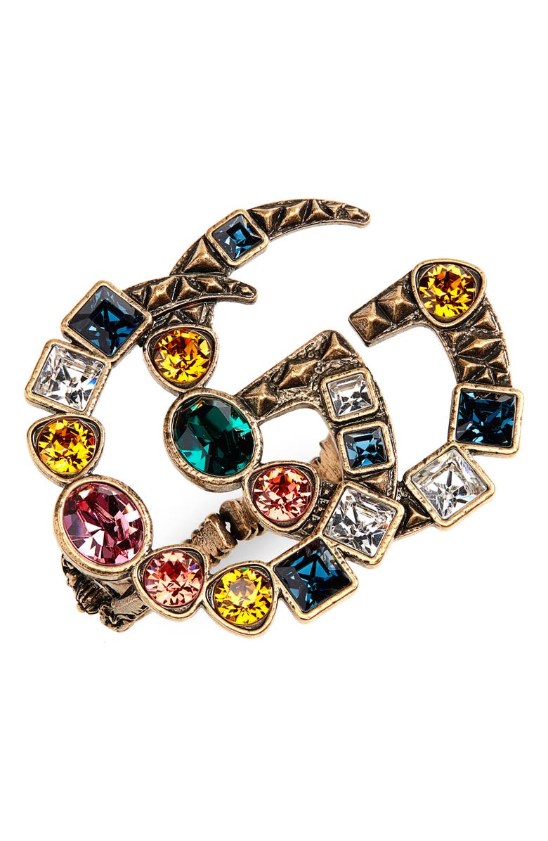 Gucci Fashion Show Double-G Colored Crystal Ring, Main, color,