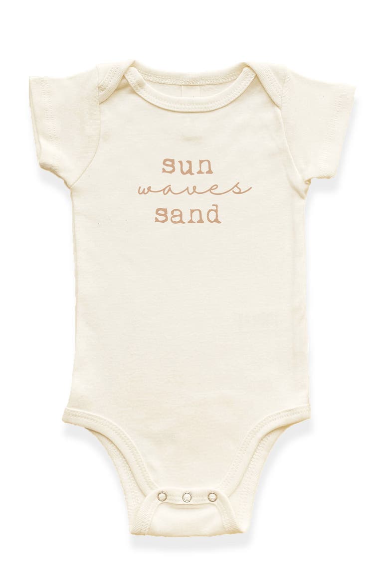 Sun Waves Sand - Organic Short Sleeve Baby Bodysuit, Main, color, Natural Clay Lettering