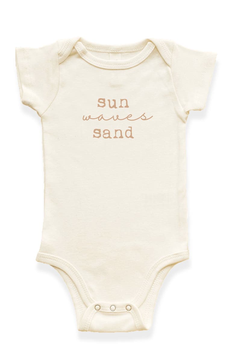Tenth & Pine Sun Waves Sand - Organic Short Sleeve Baby Bodysuit, Main, color, Natural Clay Lettering