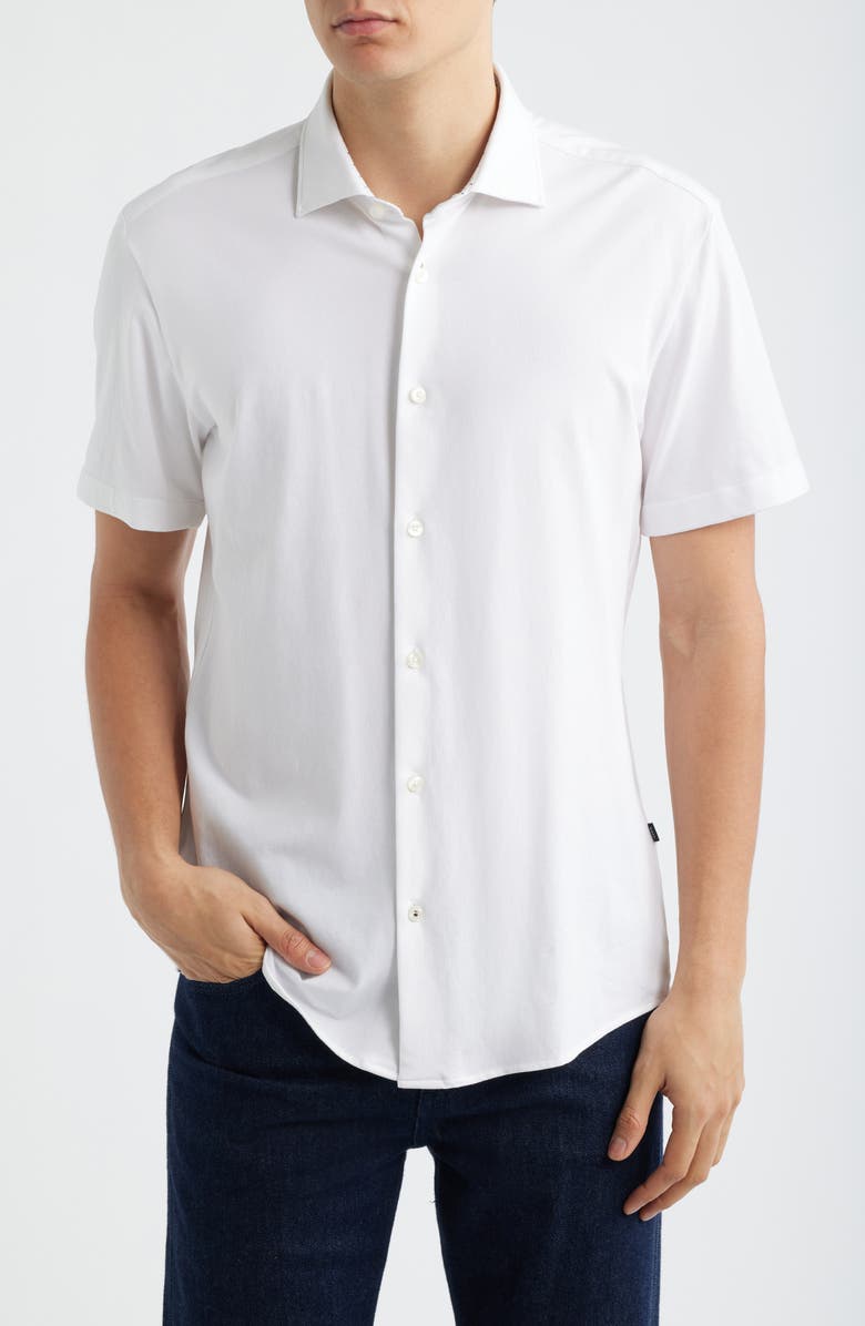 BOSS Roan Stretch Cotton Button-Up Shirt, Main, color, White