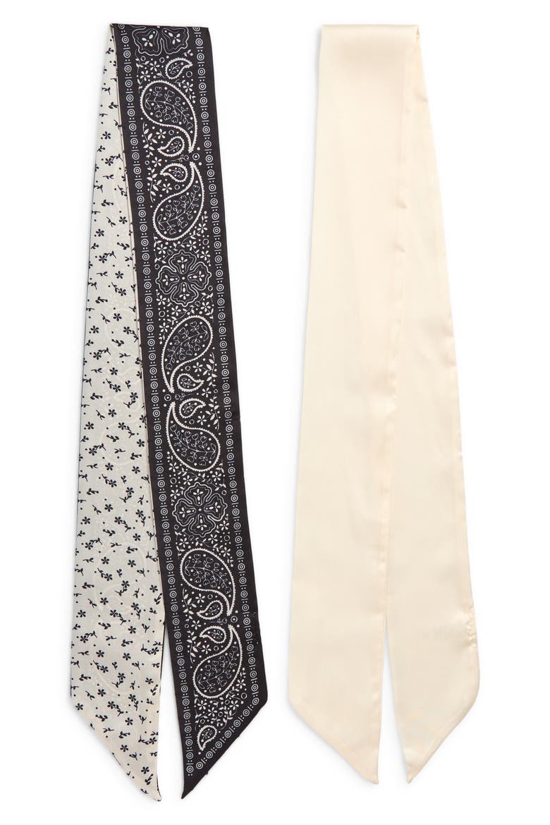 Assorted 2-Pack Satin Skinny Scarves, Alternate, color, BLACK BANDANA