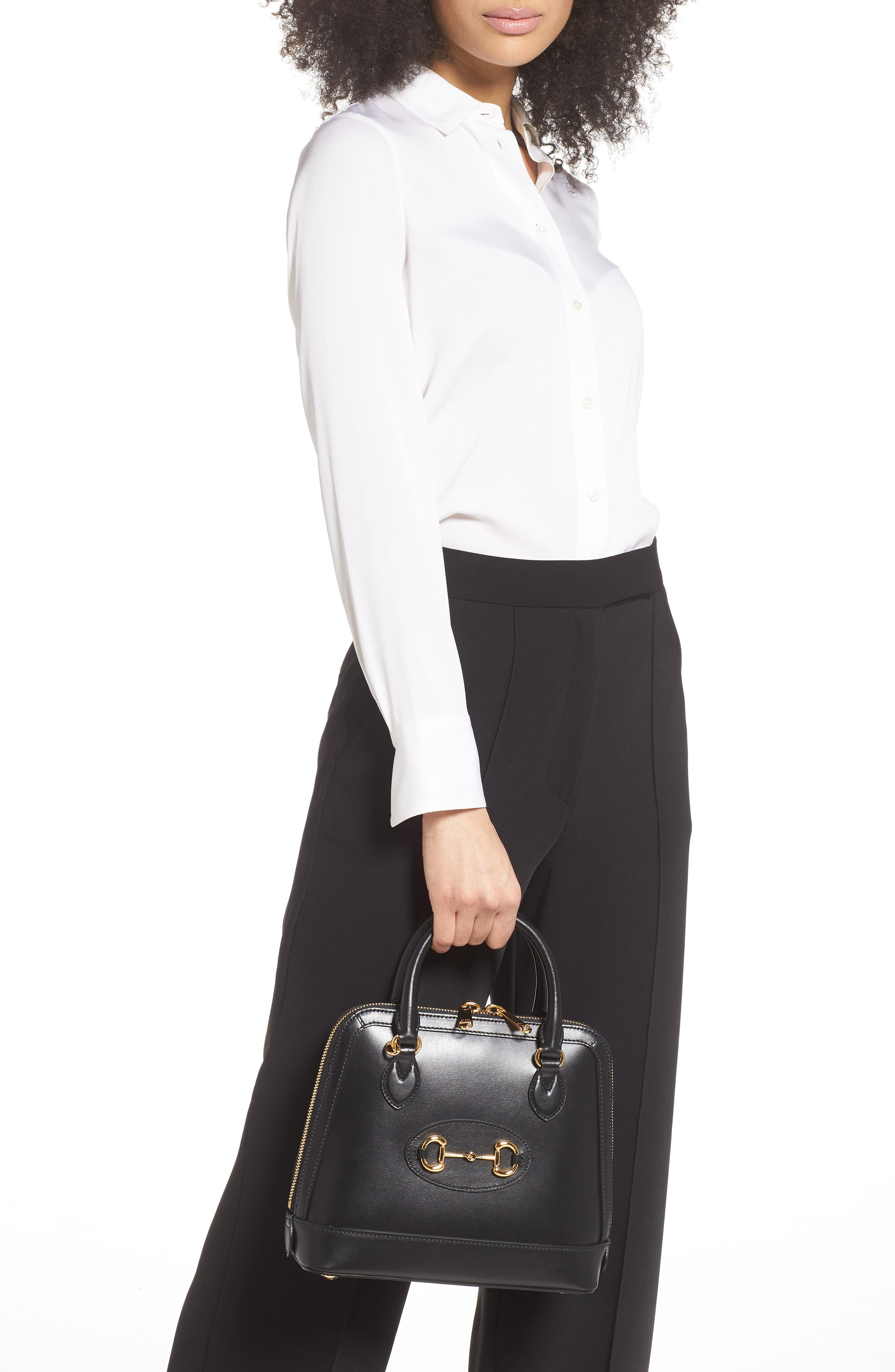 Small 1955 Horsebit Leather Satchel, Alternate, color, BLACK