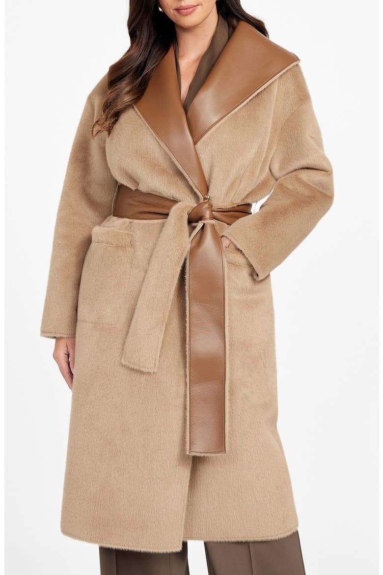 Ines Reversible Faux Leather & Faux Fur Coat, Main, color, LIGHT TAUPE