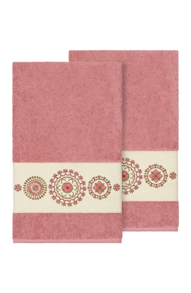 Linum Home Textiles Isabell Embellished Bath Towel - Set of 2 - Tea Rose, Main, color, Tea Rose